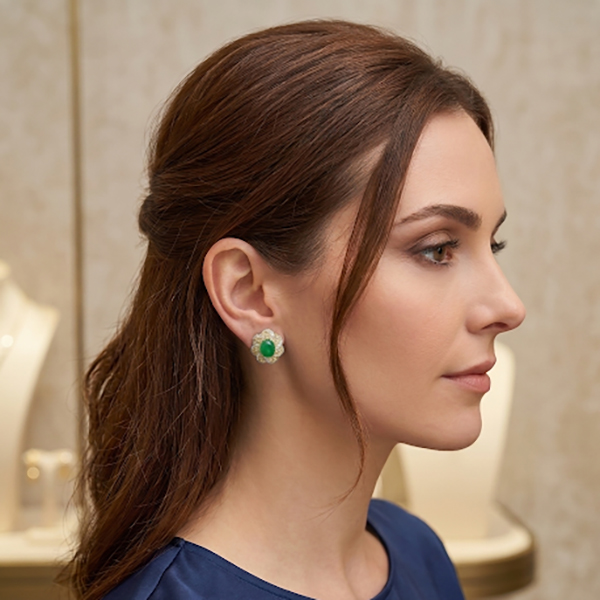 18K Natural Oval Jade Diamond Earrings